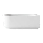 Bao Elegant white acrylic back-to-corner bath, side view, with right-hand corner profile and shadowline base