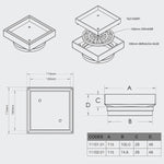 Technical drawing of ART Australia Bermuda tile insert floor waste in black, showing 80mm outlet dimensions and exploded components