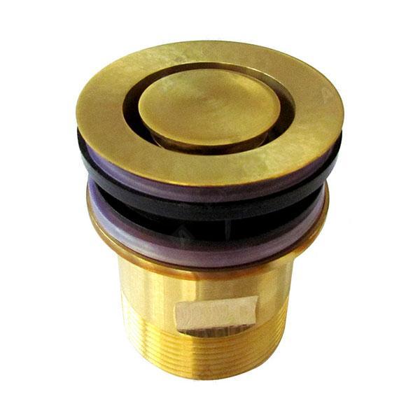 ART Australia basin Pop Down plug and waste in polished brass, round 32mm waste with black seals, shown on white background
