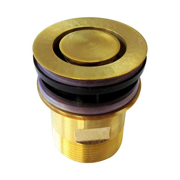 ART Australia polished brass pop-down basin plug and waste, round, on white background