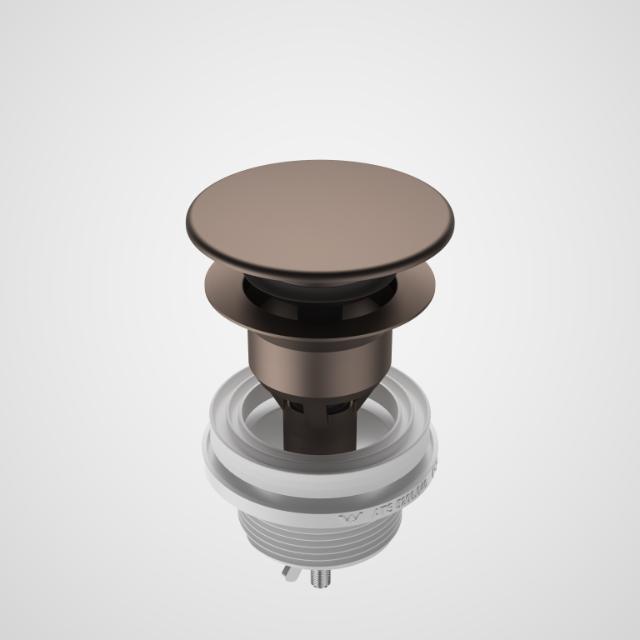 Caroma basin dome pop up waste in brushed bronze, shown front on with threaded fitting