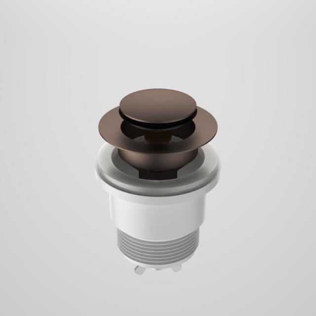 Caroma bath pop-up plug and waste in brushed bronze, front view on white background