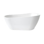 Caroma Blanc white freestanding bath, oval tapered profile, side view on a white background