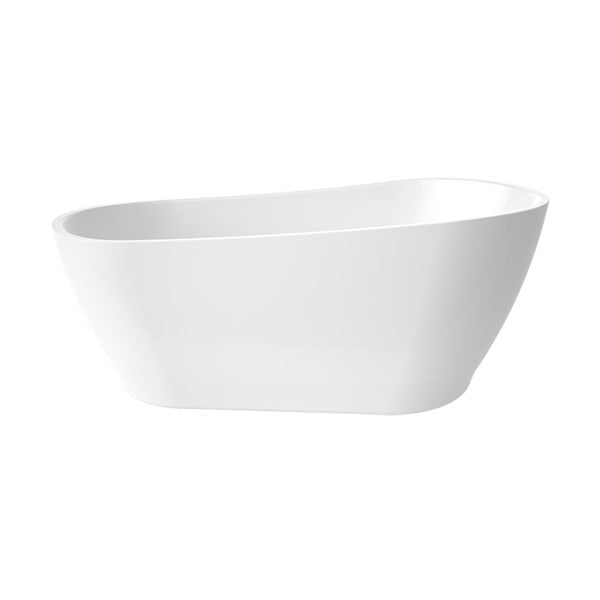 Caroma Blanc white freestanding bath, oval tapered profile, side view on a white background