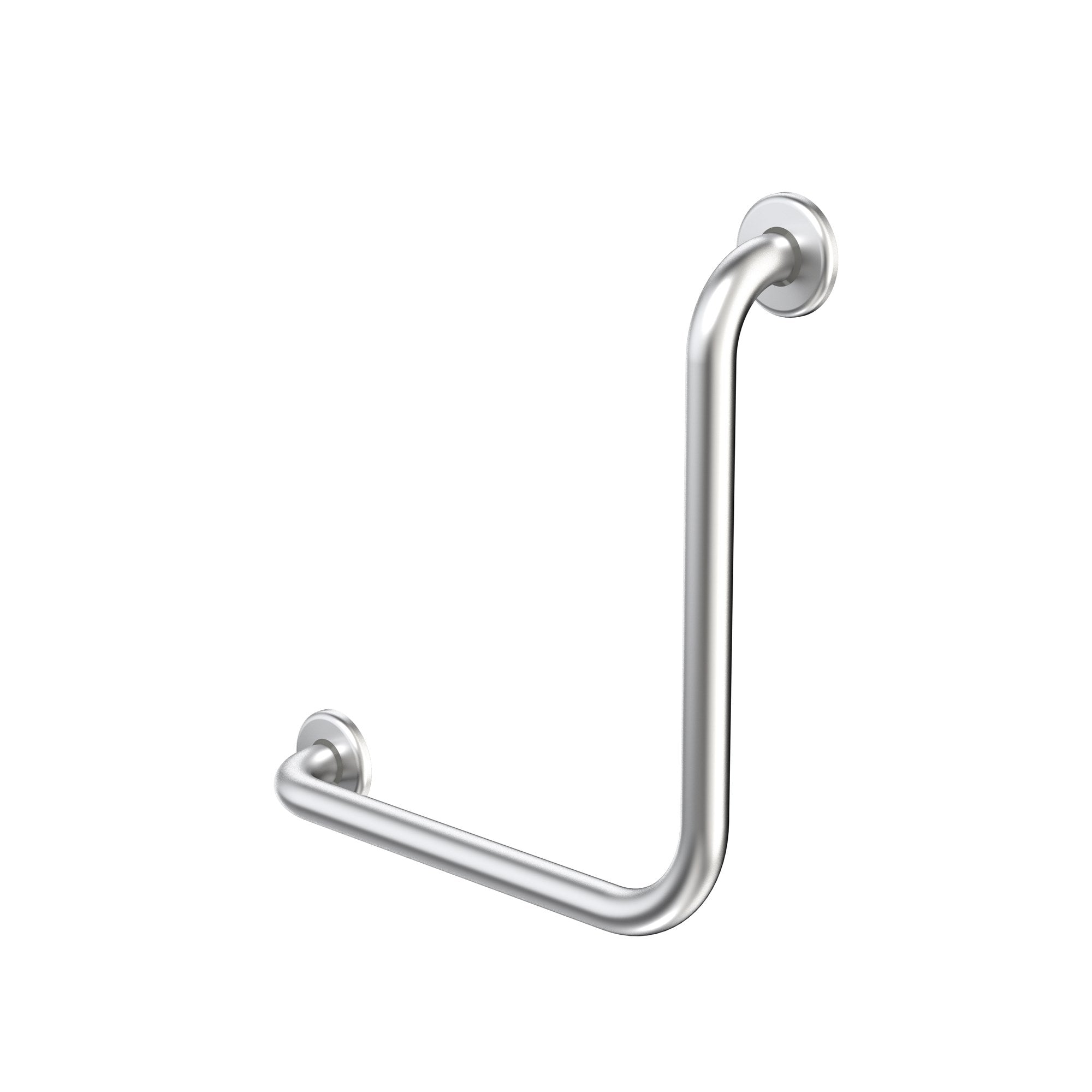 Caroma brushed stainless steel 90 degree grab rail, angled L-shape bathroom support rail with concealed round flanges
