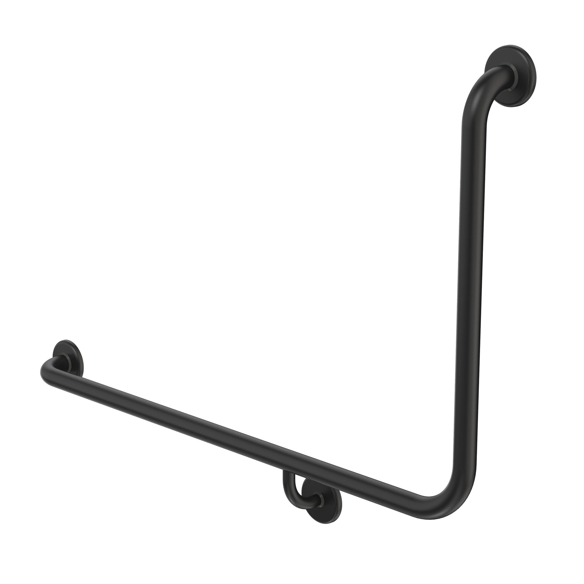 Caroma matte black 90° angled grab rail, left-hand L-shape, wall-mounted bathroom support rail