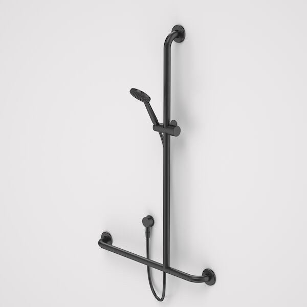 Caroma Care Support Shower Set with Inverted T Rail - RH Matte Black