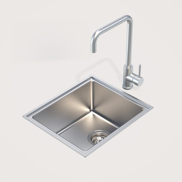 Caroma Compass Alfresco stainless steel single bowl sink with mixer tap, rectangular overmount kitchen sink package