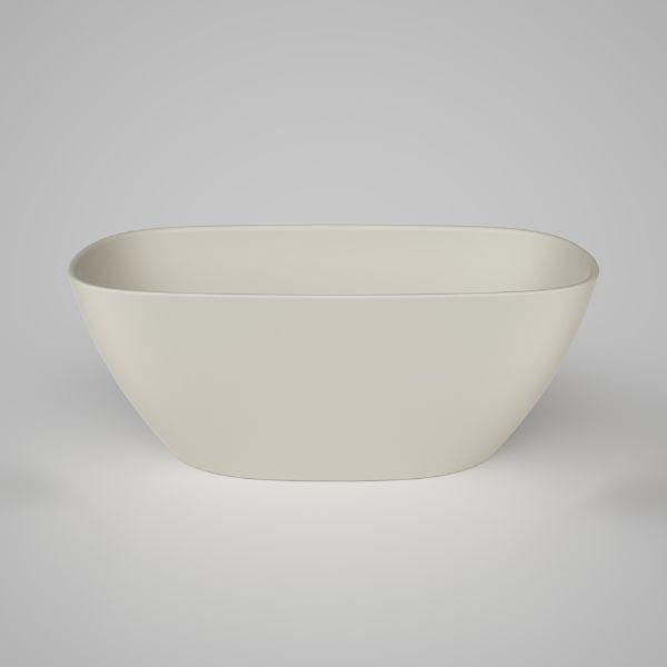 Caroma Contura II freestanding oval bath in Matte Clay, shown front-on in a soft beige finish