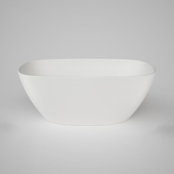Caroma Contura II matte white freestanding bath, oval acrylic tub front view
