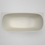 Caroma Contura II matte clay oval bath, top view, with centred waste and back-to-wall straight edge