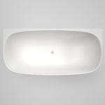 Caroma Contura II matte white oval back to wall freestanding bath, top view, with centre waste hole
