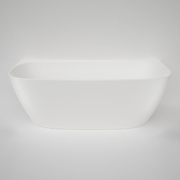 Caroma Contura II matte white back to wall freestanding bath, oval acrylic tub front view