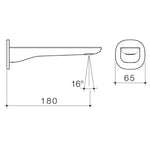 Caroma Contura II 180mm basin/bath outlet technical drawing, side and front views with 65mm and 180mm dimensions in brushed brass