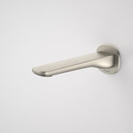 Caroma Contura II brushed nickel wall-mounted basin/bath outlet, 180mm spout and round backplate