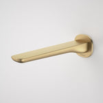 Caroma Contura II wall-mounted basin/bath outlet in brushed brass, 220mm spout with round backplate