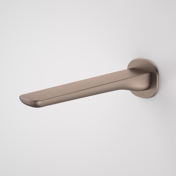 Caroma Contura II brushed bronze wall-mounted basin/bath outlet with slim 220mm spout and round backplate