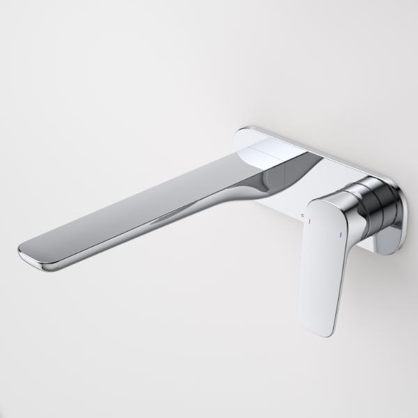 Caroma Contura II chrome wall basin/bath mixer with 220mm spout reach and sleek lever handle