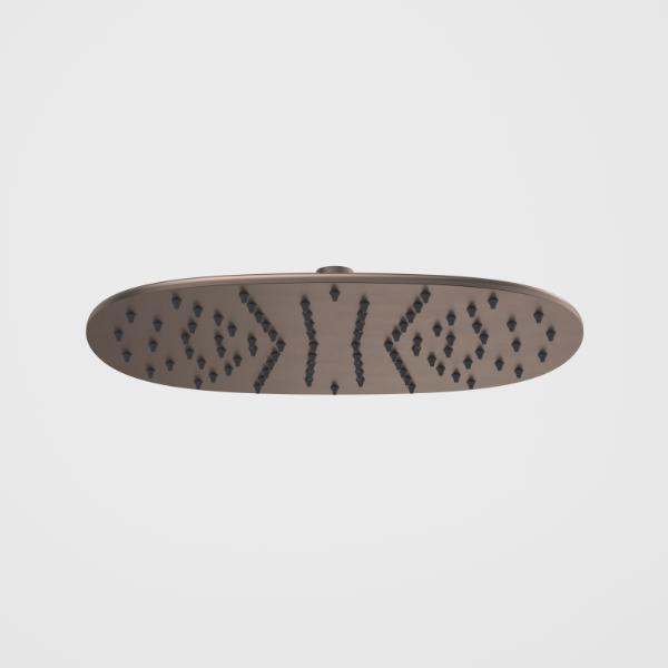 Caroma Contura II 300mm round rain shower head in brushed bronze, front view on white background