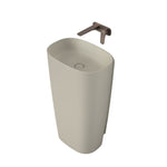 Caroma Contura II freestanding basin in matte clay, oval ceramic form with no tap hole, shown with wall mixer above