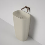 Caroma Contura II freestanding basin in matte clay, oval ceramic wall-mounted style with no tap hole and modern slim rim