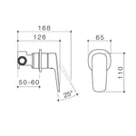 Caroma Contura II bath/shower mixer technical drawing in matte black, showing side and front views with dimensions