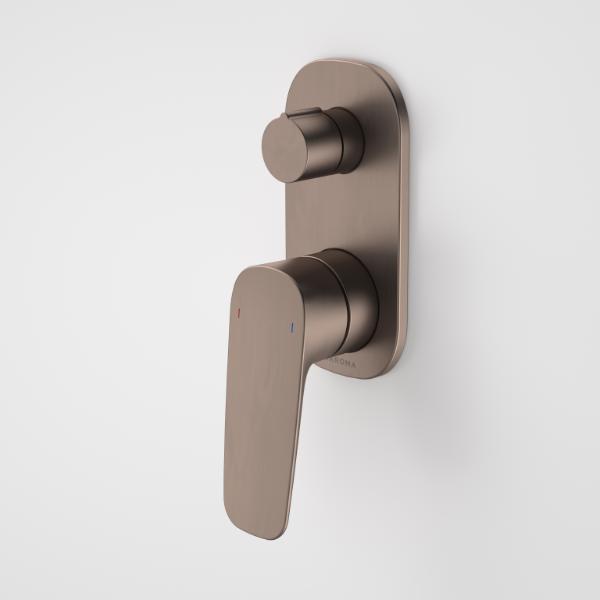 Caroma Contura II wall-mounted bath/shower mixer with diverter in brushed bronze, shown on white background