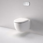 Caroma wall-hung toilet suite in matte white with concealed cistern and dual flush button panel