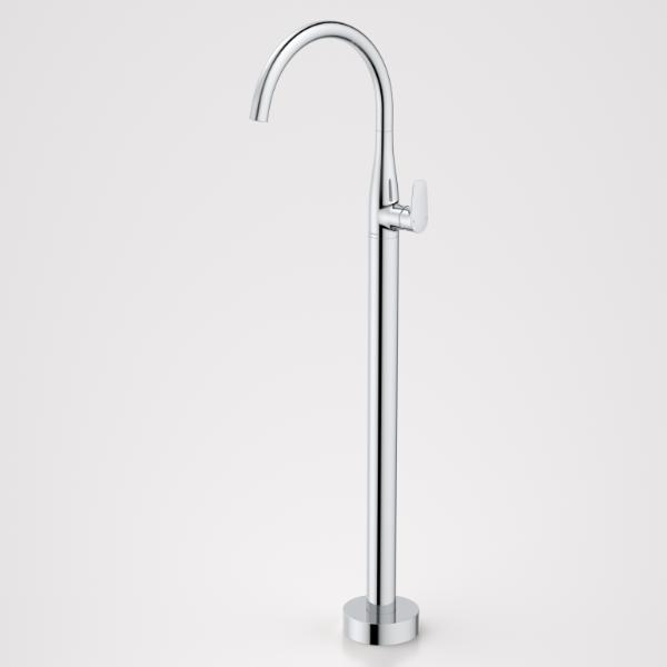 Caroma Contura II freestanding bath filler tap in chrome, floor-mounted with curved spout