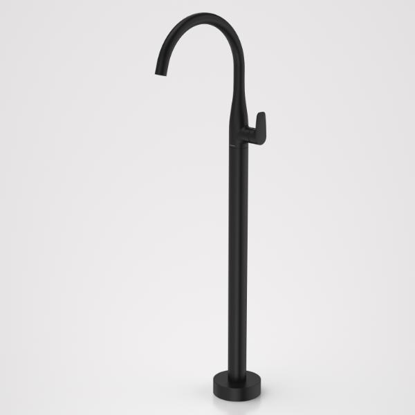 Caroma Contura II matte black freestanding bath filler tap, floor mounted, with curved spout