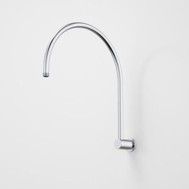 Caroma upswept chrome shower arm with gooseneck curve, wall-mounted on a white background