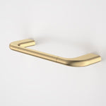 Caroma Contura II brushed brass hand towel rail with curved organic ends on a white background