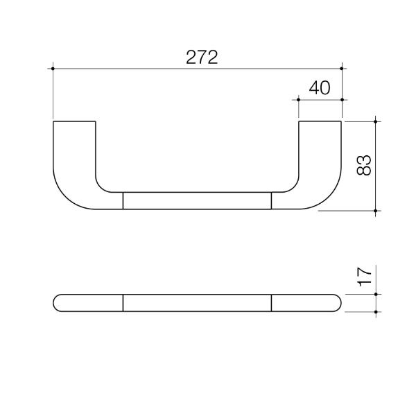 Caroma Contura II brushed nickel hand towel rail technical drawing with dimensions, front and side views