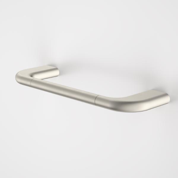 Caroma Contura II brushed nickel hand towel rail, curved metal wall-mount bathroom accessory