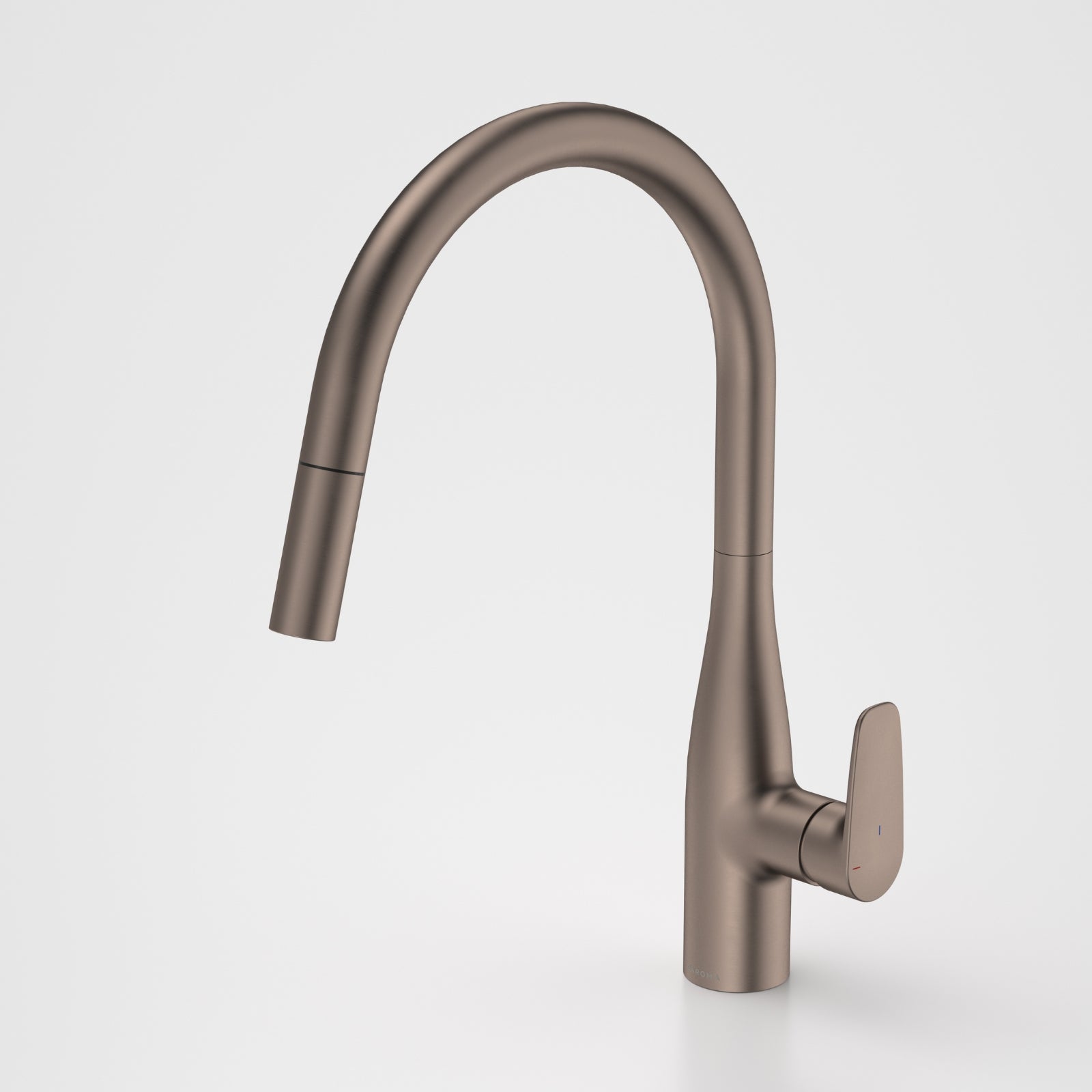 Caroma Contura II pull out sink mixer in brushed bronze, shown in front view on white background
