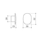 Caroma Contura II small robe hook, brushed bronze, technical drawing with 39 x 52 mm dimensions
