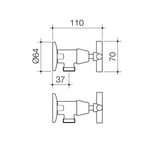 Caroma Coolibah Cross washing machine tap set technical drawing in chrome, side view with dimensions and wall-mounted profile