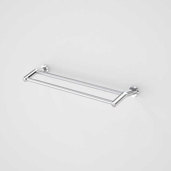 Caroma Cosmo metal double towel rail in polished chrome, wall-mounted 600mm bathroom accessory