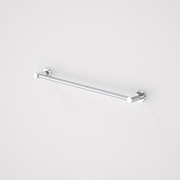 Caroma Cosmo chrome single towel rail, 600mm, on white wall