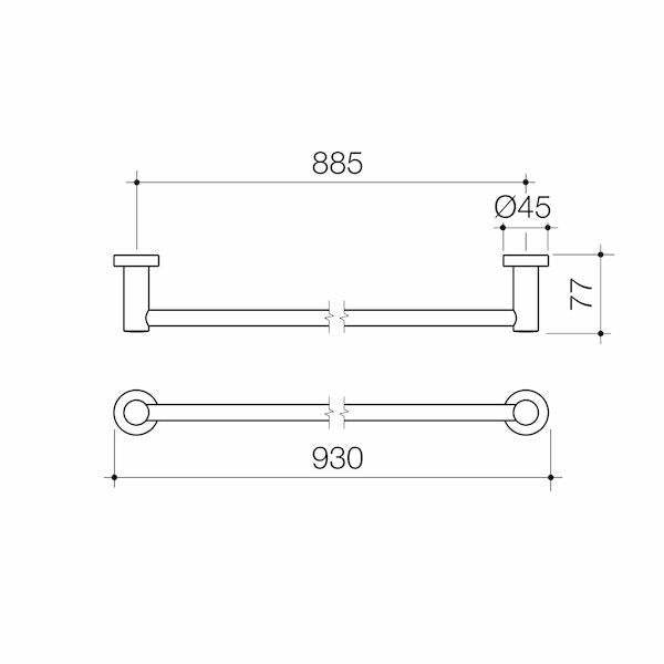 Caroma Cosmo Metal Single Towel Rail Black 930mm Matte Black