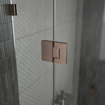 Caroma glass to glass shower door hinge in brushed bronze, mounted on frameless shower screen glass