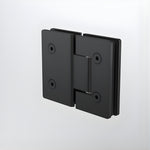 Caroma glass to glass shower door hinge in matte black, shown in a clean product view on white background