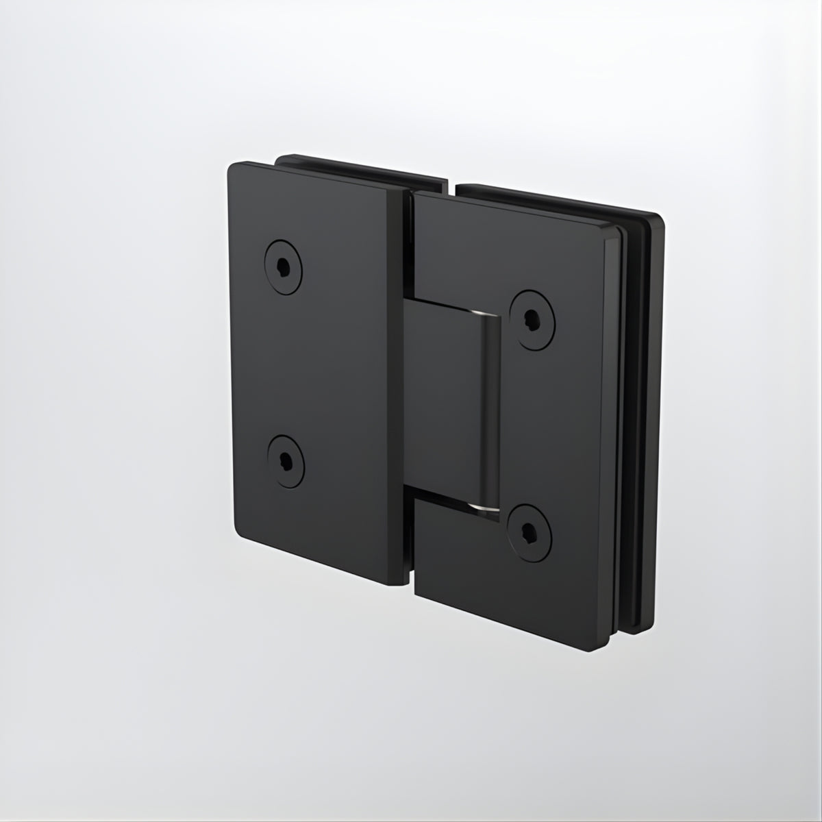 Caroma glass to glass shower door hinge in matte black, shown in a clean product view on white background