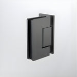 Caroma shower screen hinge in gunmetal, glass-to-wall door hardware, shown on a white background