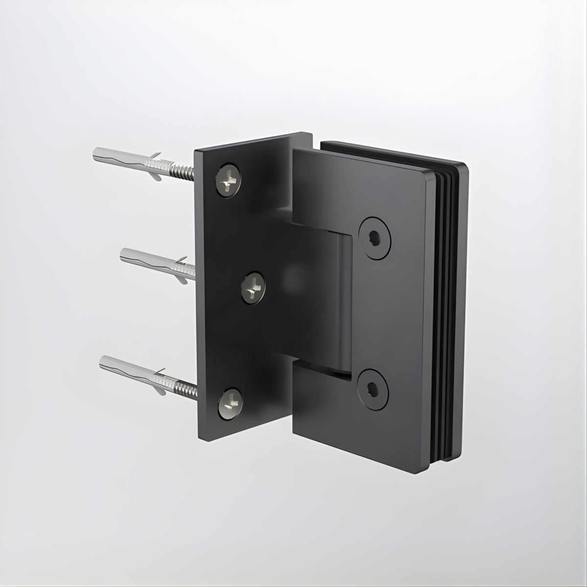 Caroma glass to wall shower door hinge in gunmetal, shown in a product detail view on white background