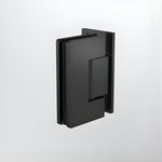 Caroma glass to wall shower door hinge in matte black, shown on a white background
