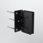 Caroma matte black glass-to-wall shower door hinge with screws, shown on white background