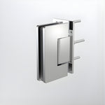 Caroma polished stainless steel glass-to-wall shower door hinge, front view on white background