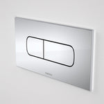 Caroma Invisi Series II chrome oval dual flush plate with buttons, wall-mounted concealed toilet flush plate