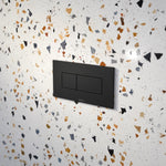 Caroma Invisi Series II matte black rectangular dual flush plate with buttons on patterned wall
